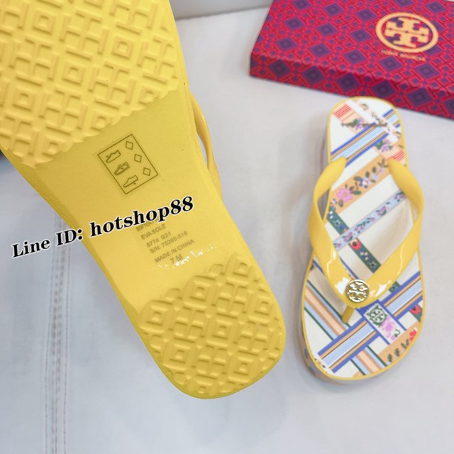 TORY BURCH2021年夏季新款女款坡跟人字拖TB官方春夏季主打款女士人字拖 dx2374